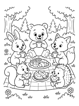 Free printable Woodland Animals Forest Picnic Party coloring page