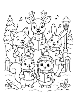 Free printable Woodland Animals Singing Carols coloring page