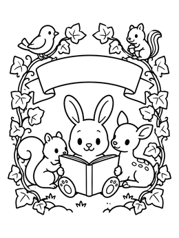 Free printable Woodland Animals Storybook Cover Frame coloring page