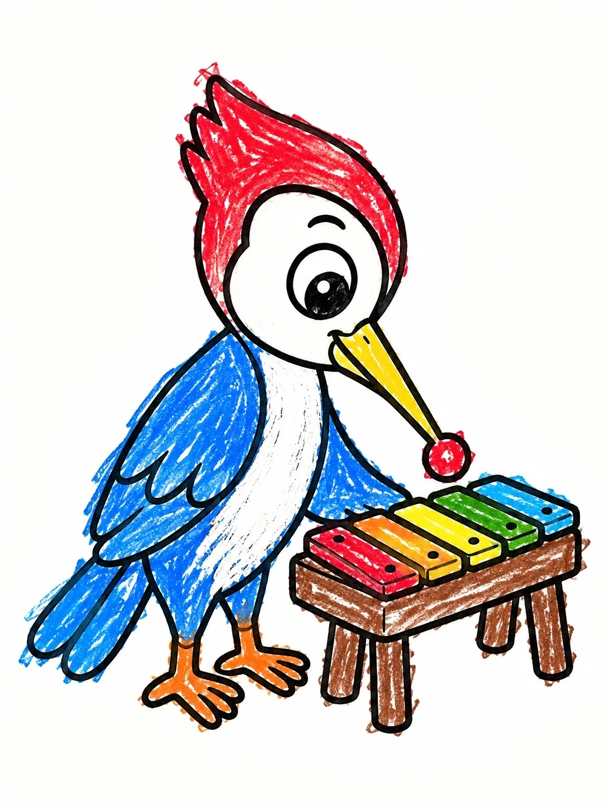 Colored example of the Cute Woodpecker Playing Xylophone coloring page