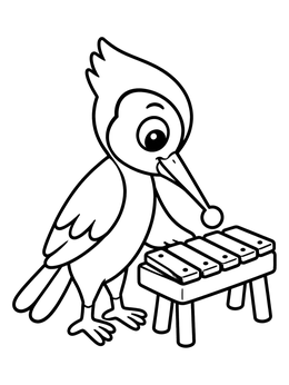 Free printable Cute Woodpecker Playing Xylophone coloring page