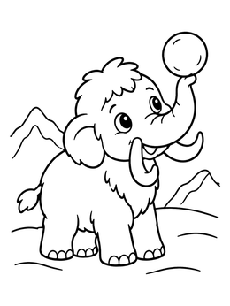 Free printable Playful Baby Mammoth With Snowball coloring page