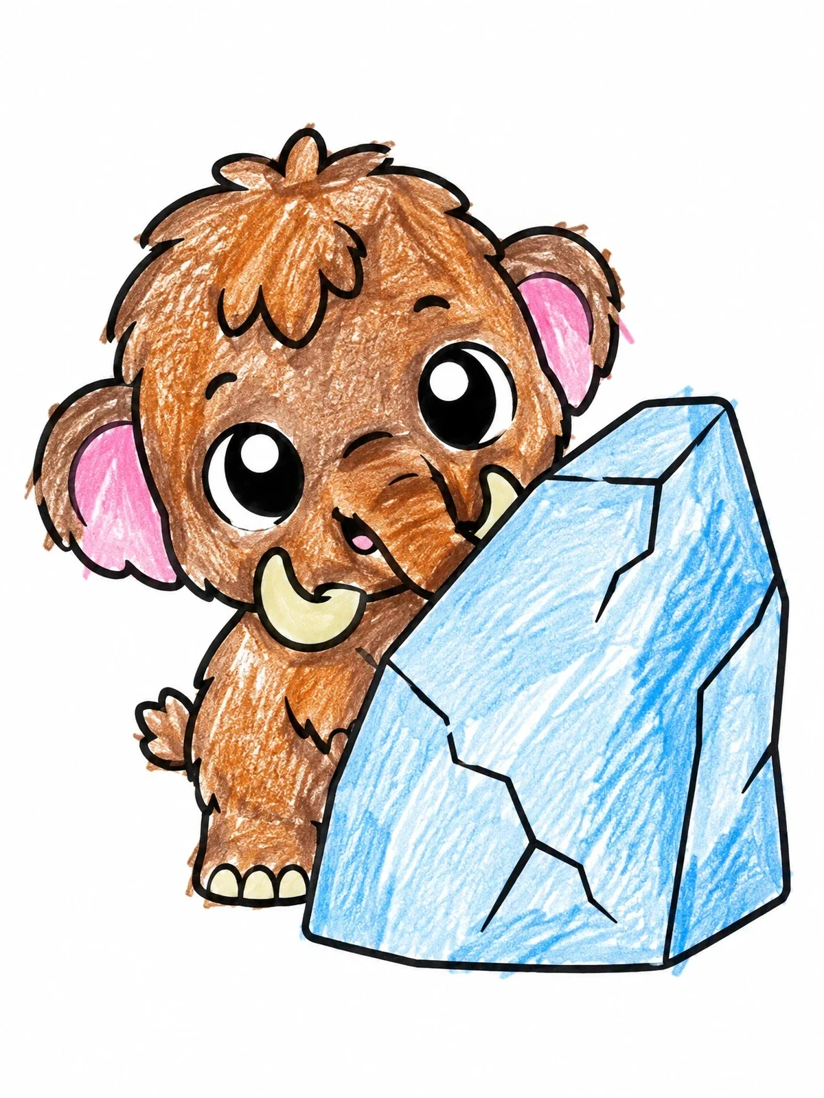 Colored example of the Cute Baby Mammoth Behind A Rock coloring page