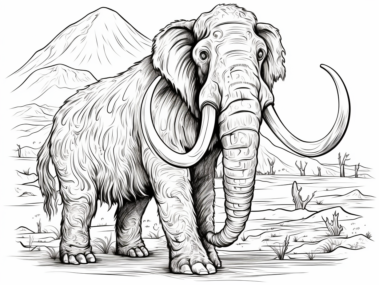 Woolly Mammoth Coloring Therapy - Coloring Page