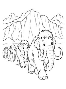 Free printable Cute Mammoth Herd Mountain Trek coloring page