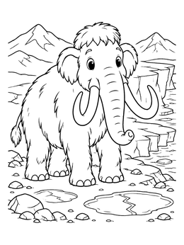 Free printable Cute Mammoth In Ice Age Landscape coloring page