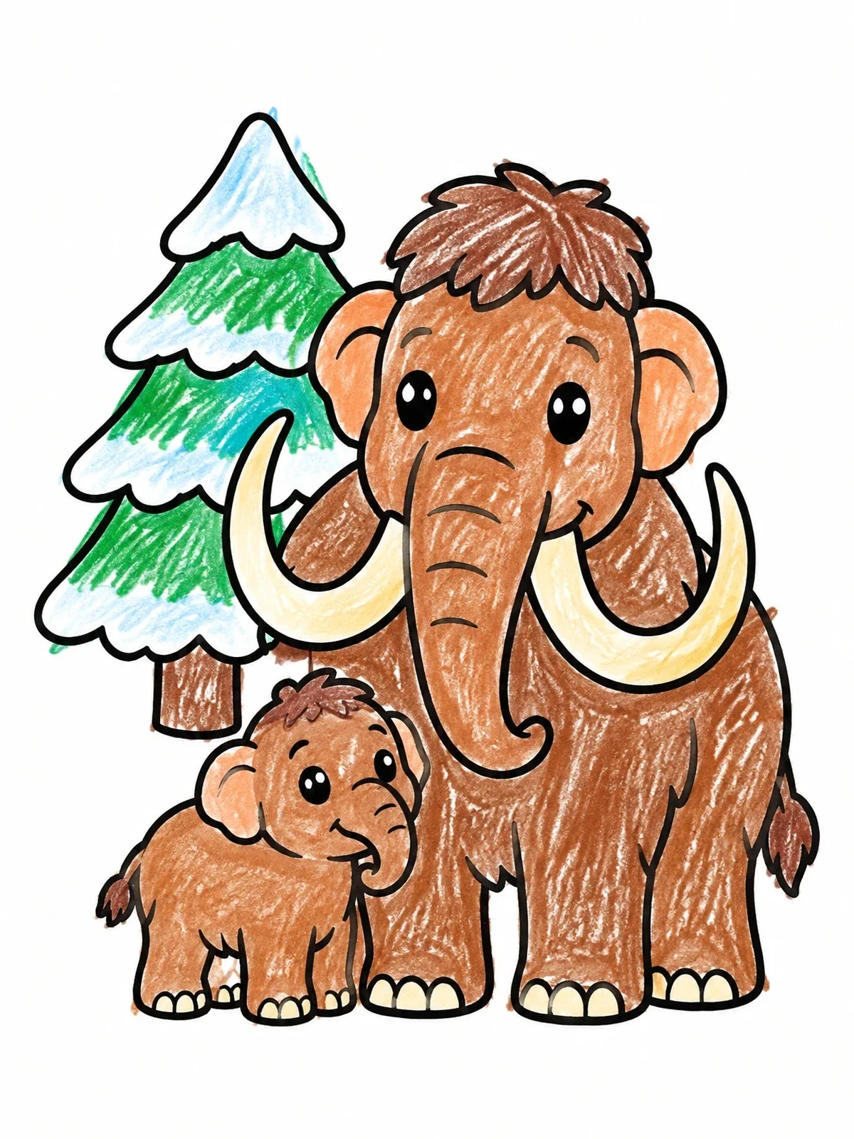 Colored example of the Cute Mammoth Mother And Calf coloring page