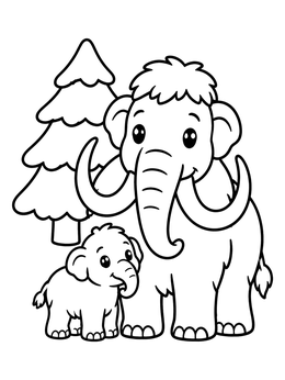 Free printable Cute Mammoth Mother And Calf coloring page