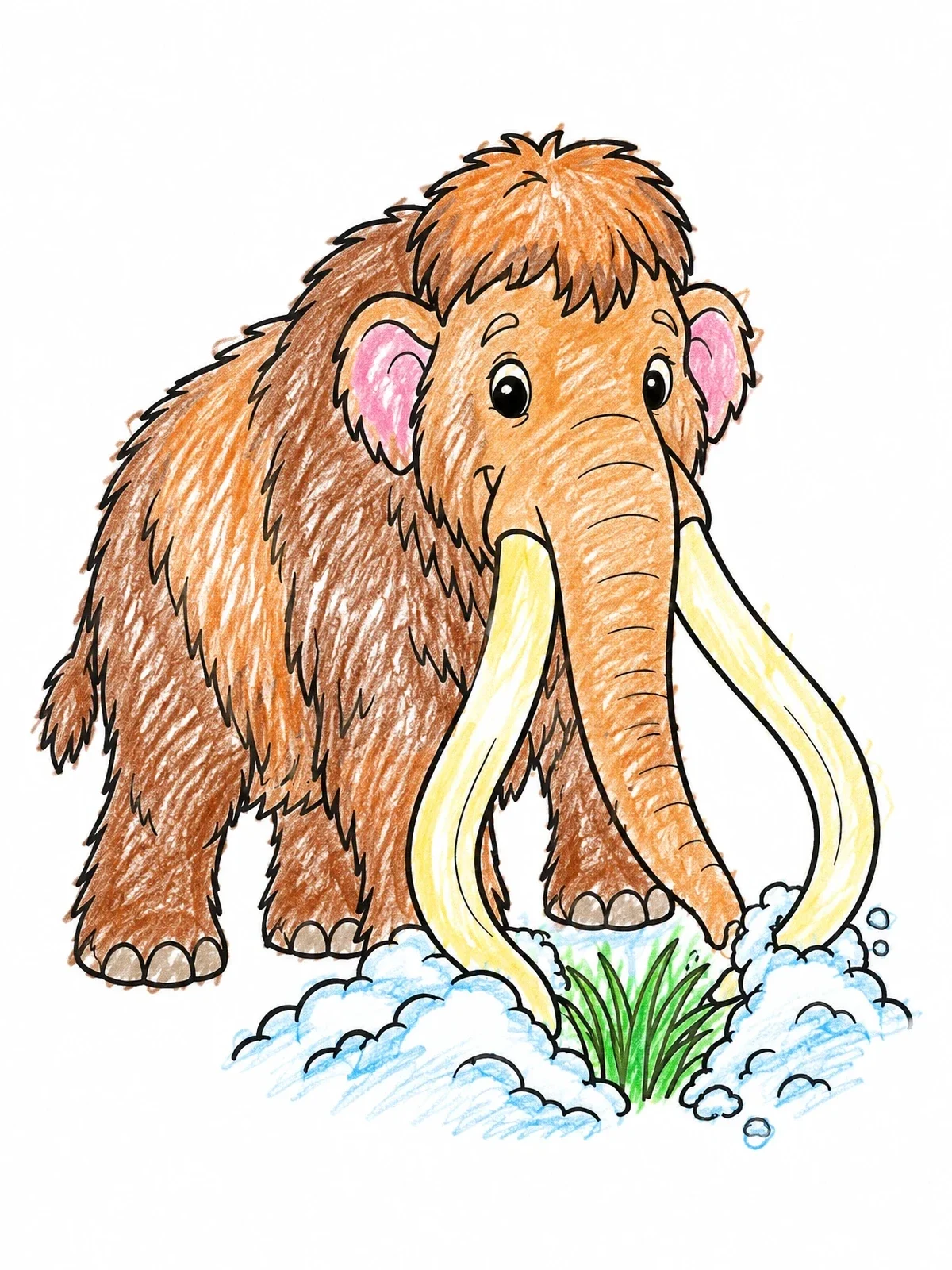 Colored example of the Woolly Mammoth Digging In The Snow coloring page