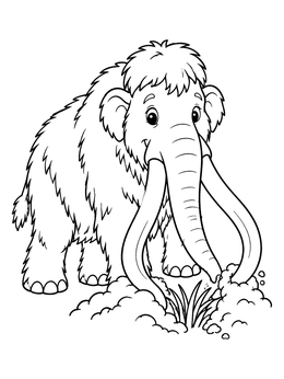 Free printable Woolly Mammoth Digging In The Snow coloring page