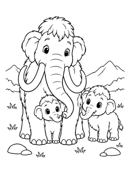 Free printable Mother Mammoth With Cute Calves coloring page