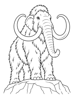 A mighty prehistoric beast stands tall in this detailed woolly mammoth coloring page.