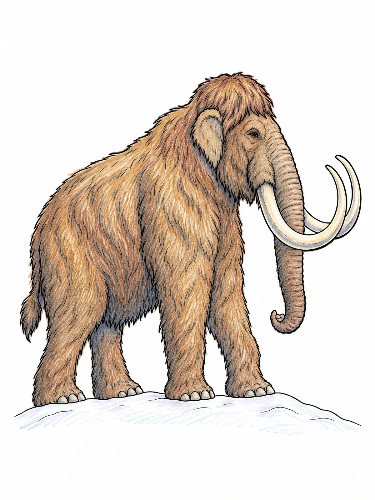 Colored example of the Majestic Woolly Mammoth On Hill coloring page