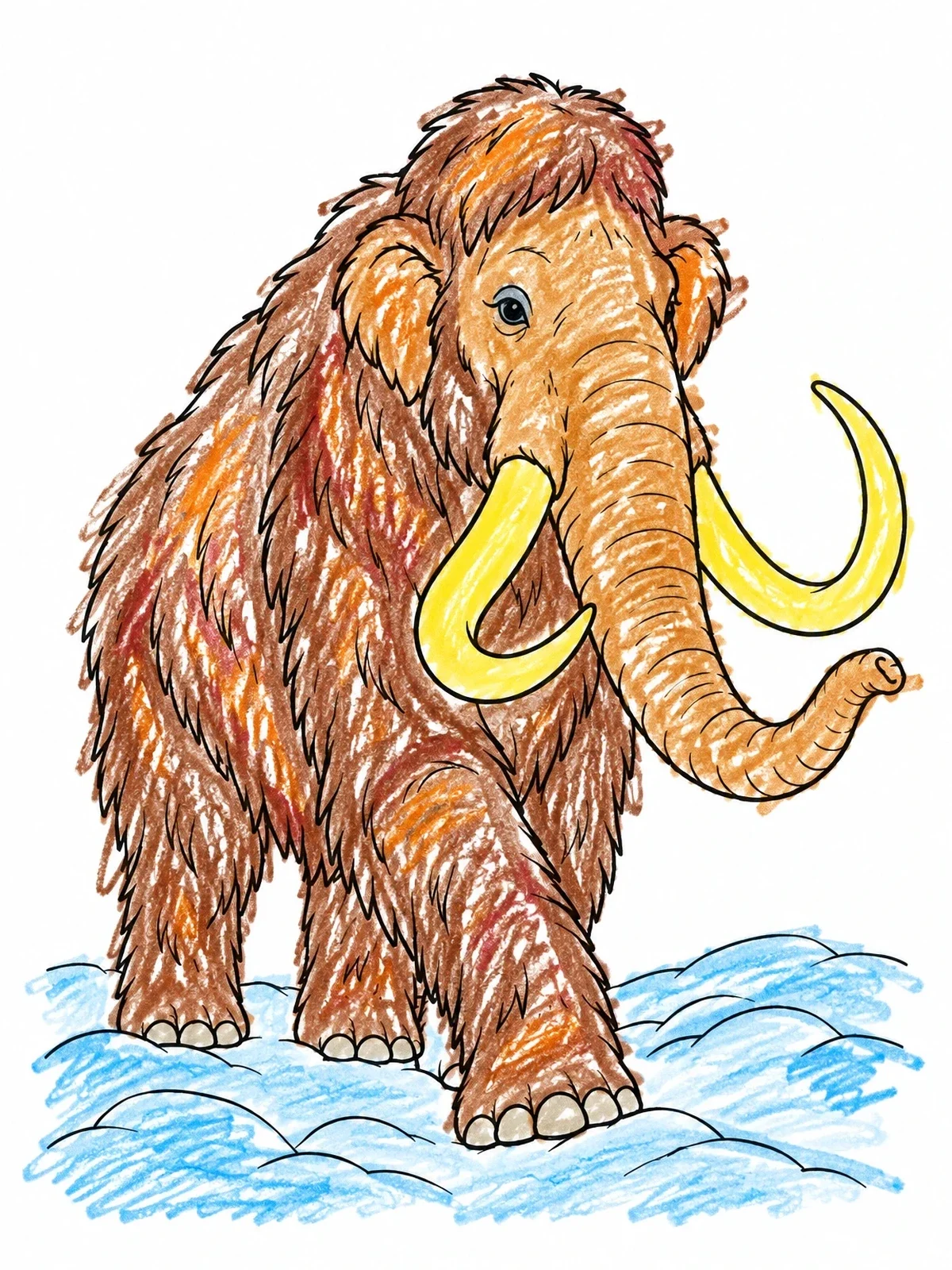 Colored example of the Woolly Mammoth Walking Through Snow coloring page