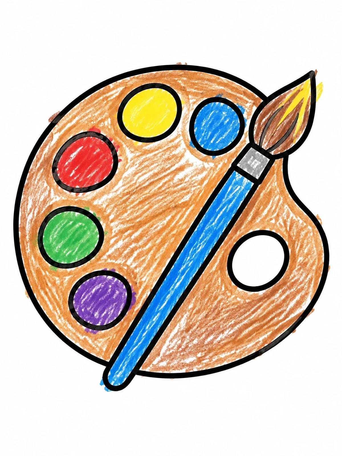 Colored example of the Artist Paint Palette And Brush coloring page