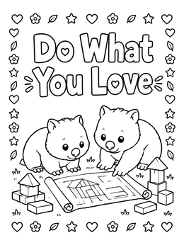 Free printable Cute Wombat Builders With Blueprint coloring page
