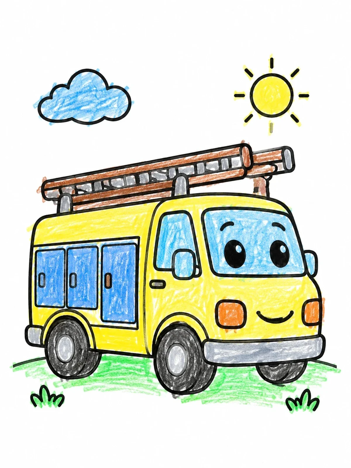 Colored example of the Happy Utility Service Van coloring page