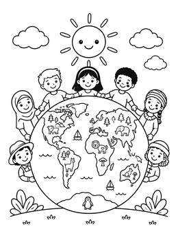 Free printable Children Around The Smiling Planet coloring page