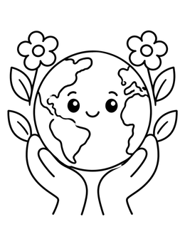 Free printable Cute Earth Held In Gentle Hands coloring page