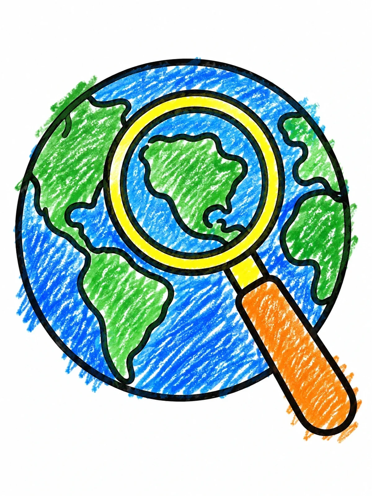 Colored example of the Magnifying Glass Over Planet Earth coloring page
