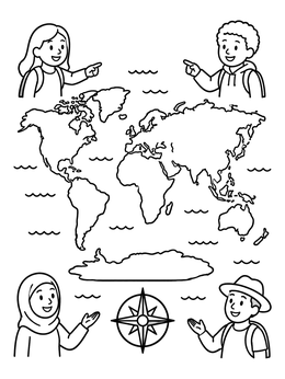Free printable Children Exploring The World Map coloring page