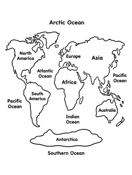 Free printable World Map With Continents And Oceans coloring page