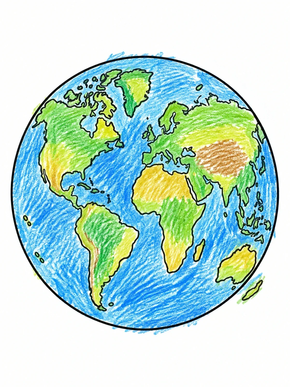 Colored example of the Planet Earth Globe Outline coloring page