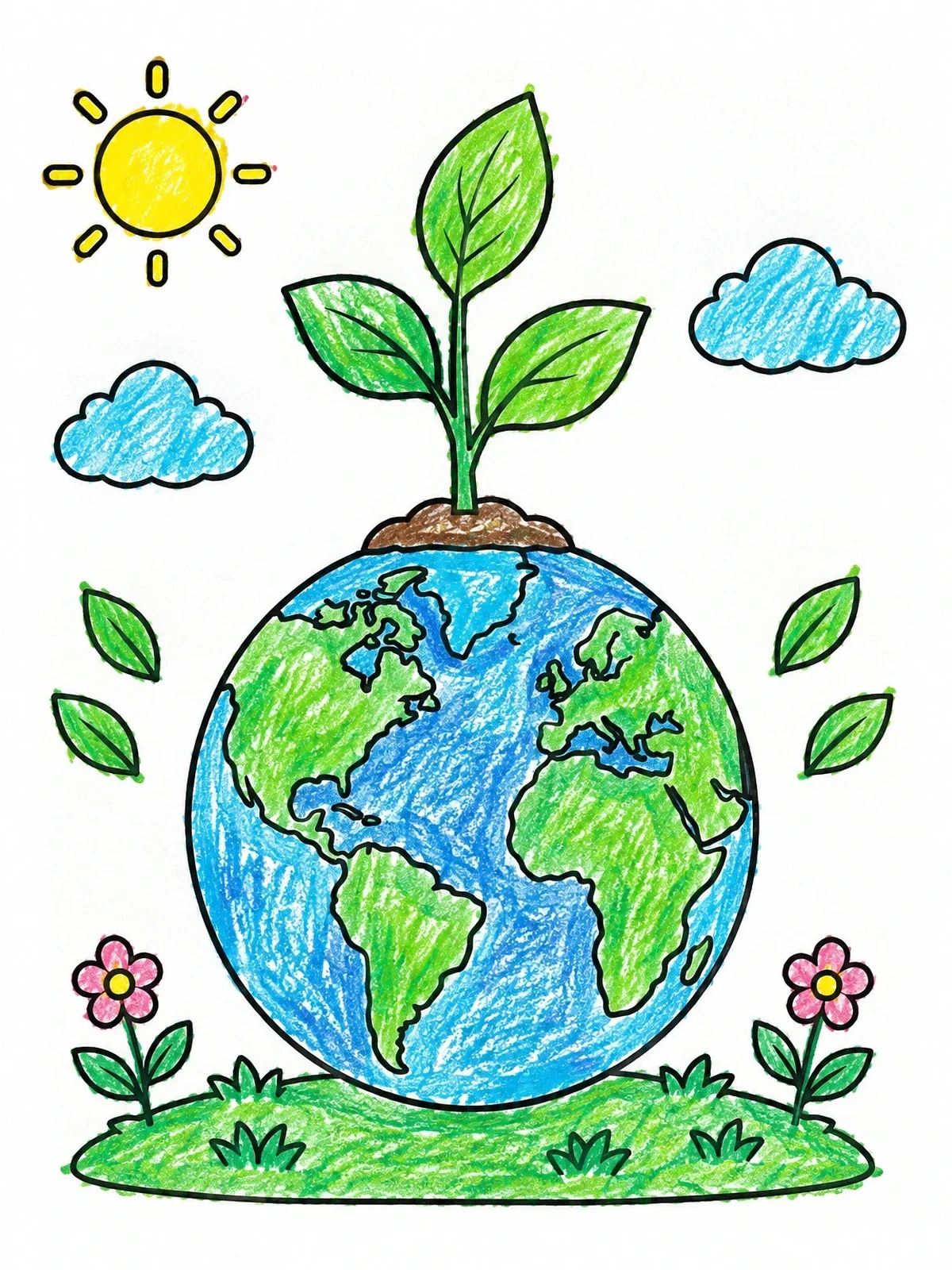 Colored example of the Planet Earth With Growing Sprout coloring page