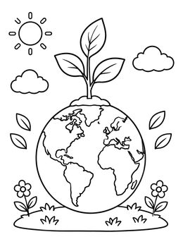 Free printable Planet Earth With Growing Sprout coloring page