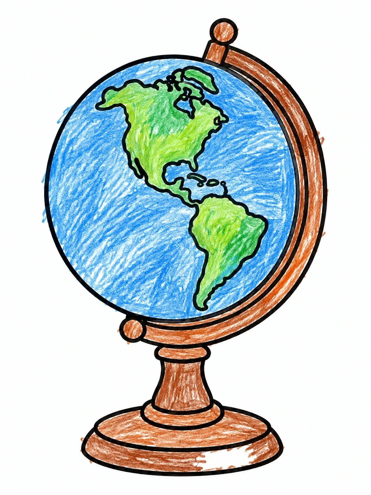 Colored example of the Simple Desk Globe With Continents coloring page