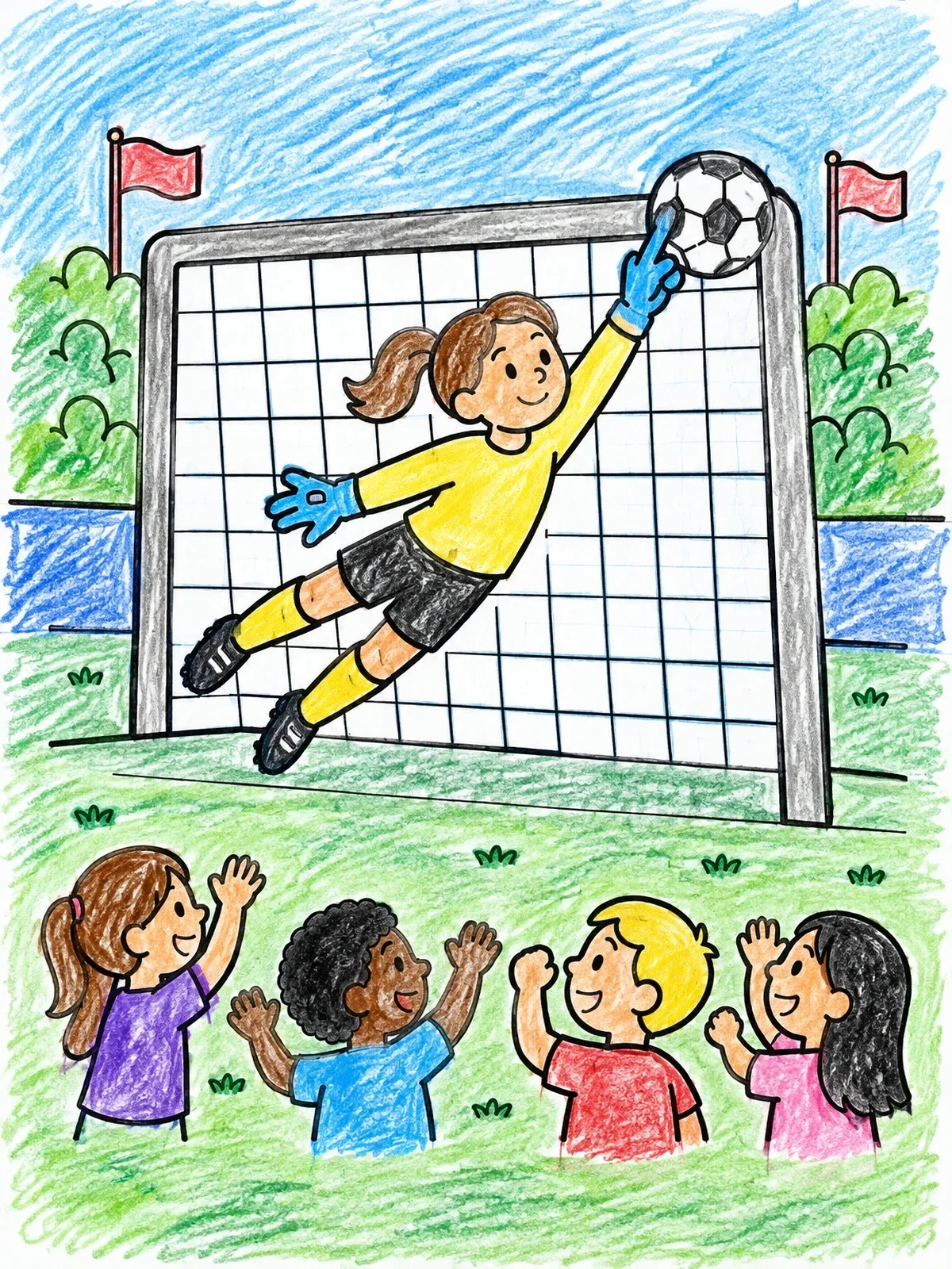 Colored example of the Soccer Goalkeeper Making A Save coloring page