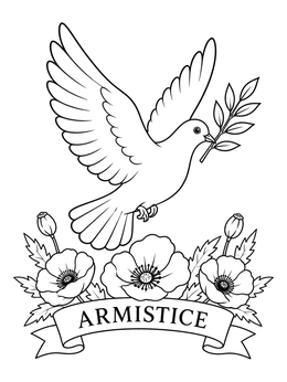 Free printable Armistice Peace Dove With Poppies coloring page