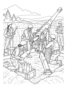 Free printable Artillery Crew Operating Field Howitzer coloring page