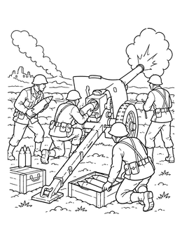 Free printable Artillery Crew Operating Field Cannon coloring page