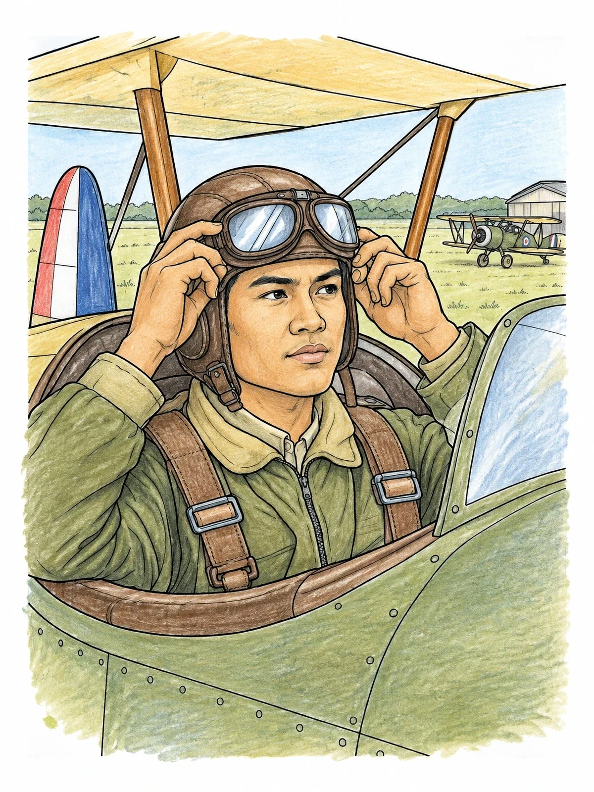 Colored example of the Biplane Pilot In The Cockpit coloring page
