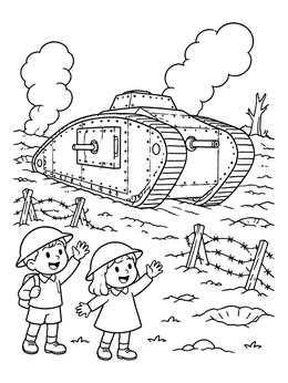 Free printable Children And Vintage Tank coloring page