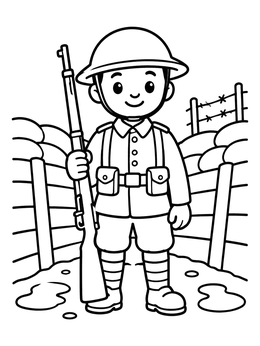Free printable Cute Soldier In The Trench coloring page