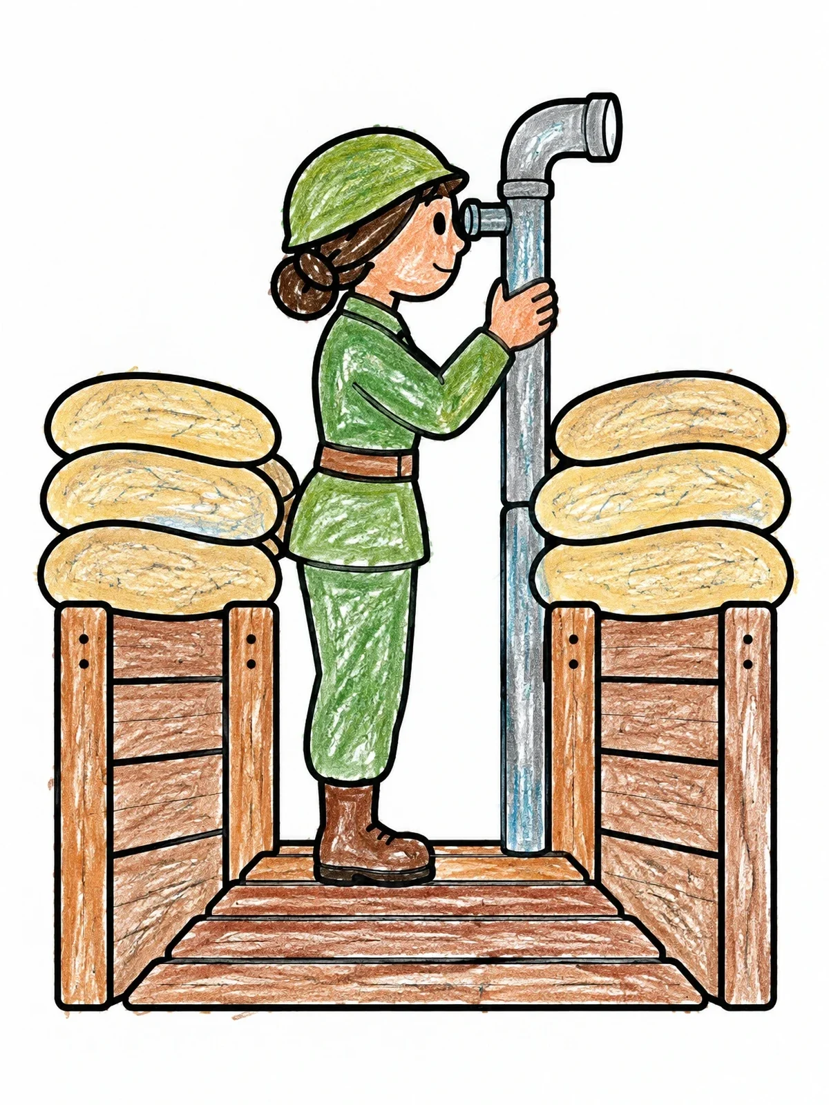 Colored example of the Soldier Looking Through Trench Periscope coloring page