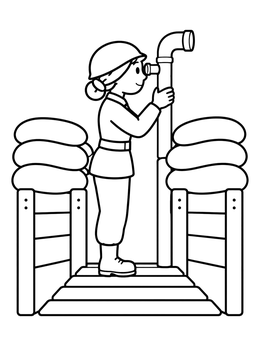 Free printable Soldier Looking Through Trench Periscope coloring page