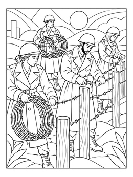 Free printable Soldiers Stringing Barbed Wire Fence coloring page