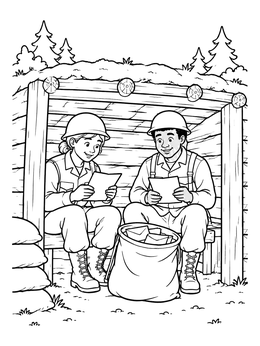 Free printable Soldiers Reading Mail In Dugout coloring page