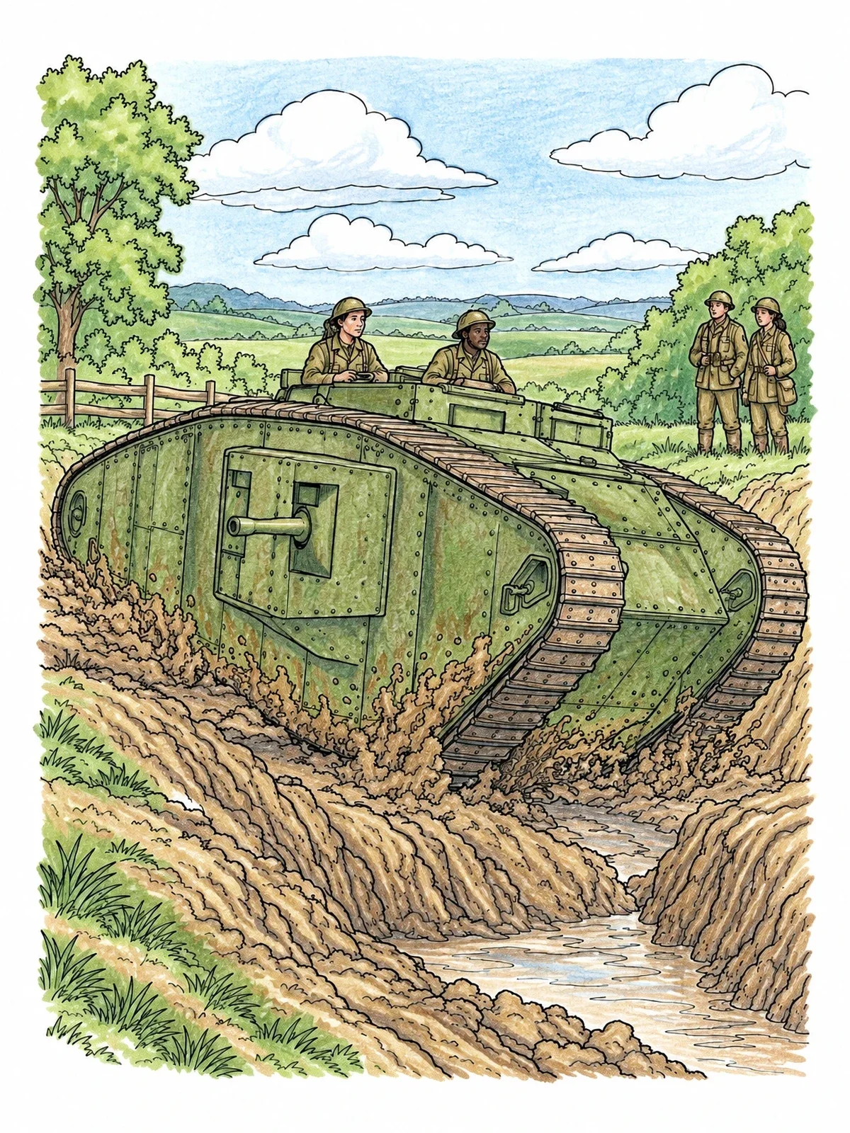 Colored example of the British Mark Tank In Muddy Trench coloring page