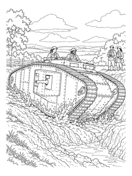 Free printable British Mark Tank In Muddy Trench coloring page