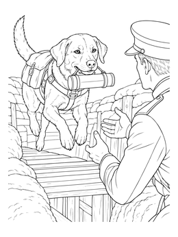 Free printable World War I Messenger Dog In Trench coloring page