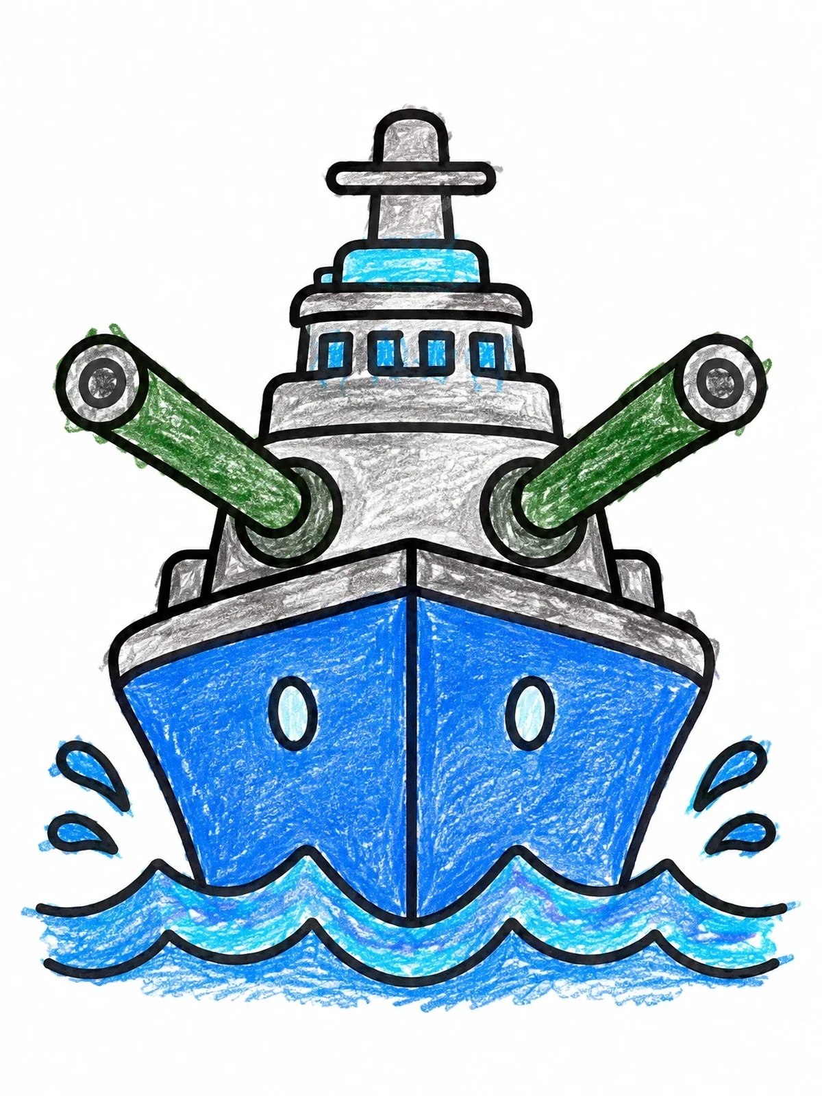 Colored example of the Battleship Sailing The Ocean Waves coloring page