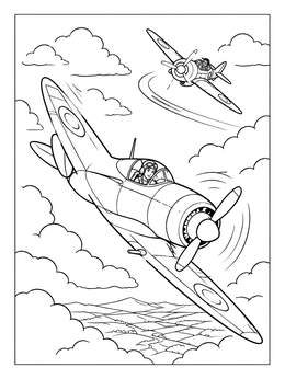 Free printable Fighter Planes Flying Above The Clouds coloring page