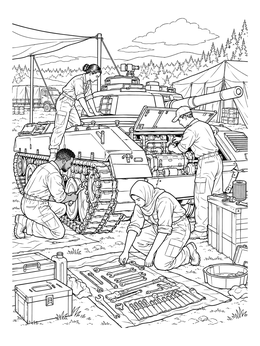 Free printable Military Mechanics Repairing A Tank coloring page