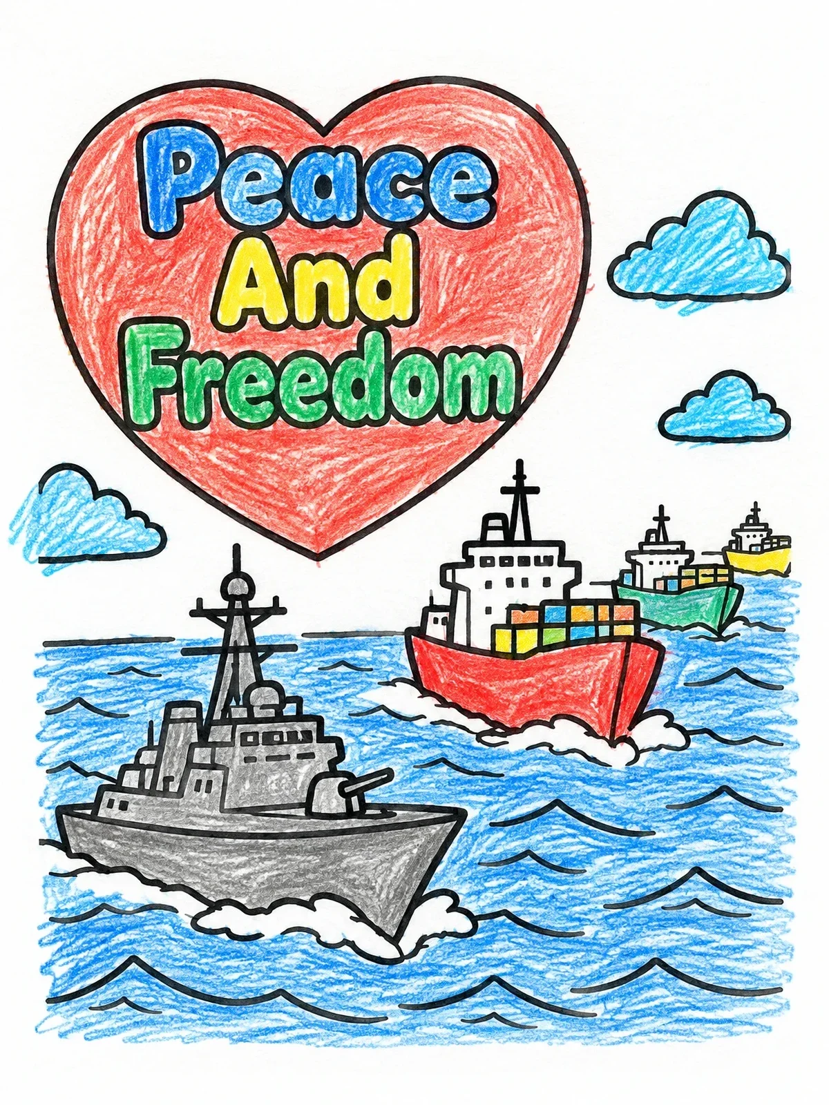 Colored example of the Naval Escort For Peace And Freedom coloring page