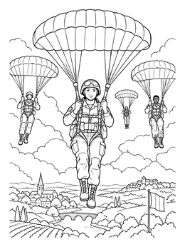 Free printable Paratroopers Over French Countryside coloring page