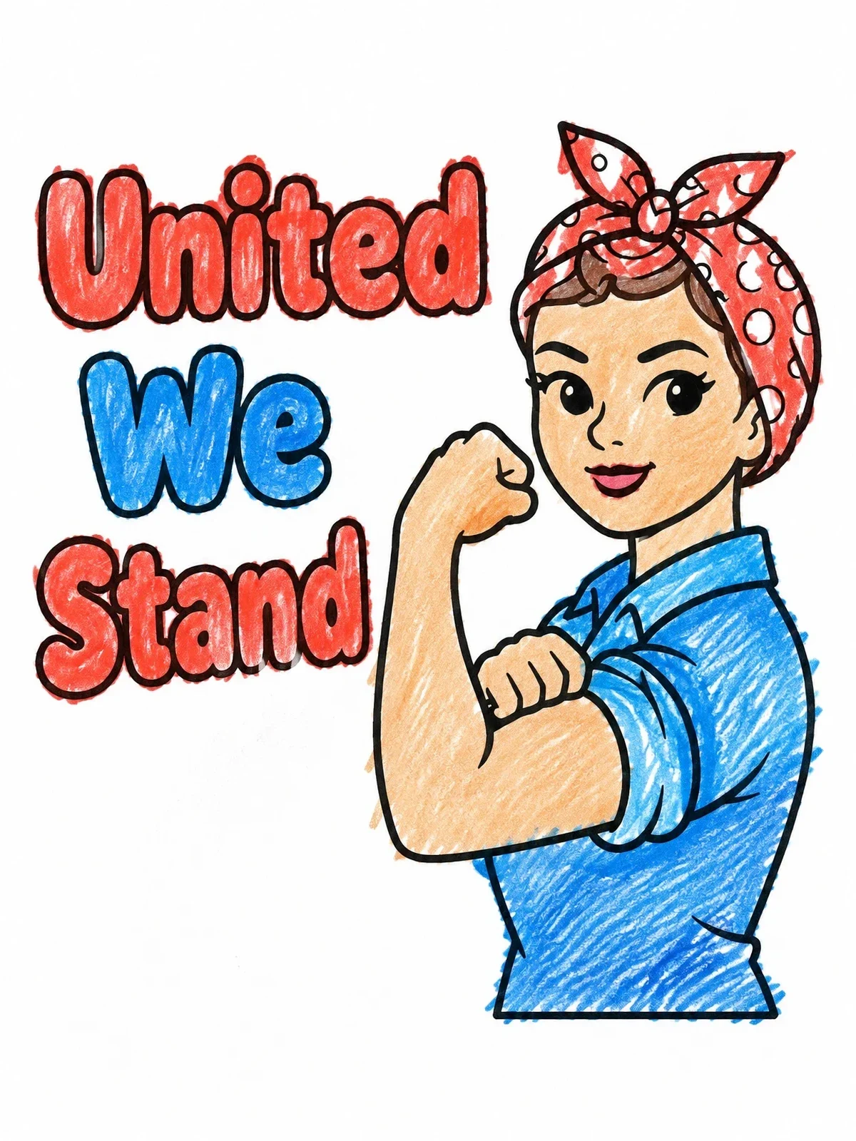 Colored example of the Rosie The Riveter United We Stand coloring page